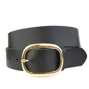Genuine leather belt w. Casual Gold Buckle